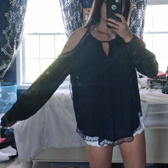 Navy Blue Cold Shoulder Top - Picture 2 of 3